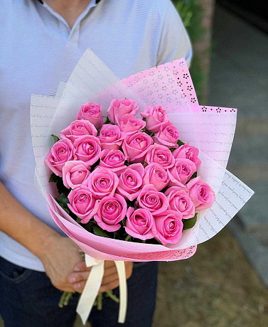 25 розовых роз 60см - Фото 1