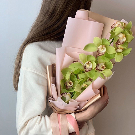 Букет зеленых орхидей Фисташка - Фото 1