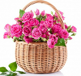 Розовые кустовые розы в корзине "Розовый сад"