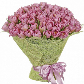 Букет из 101 розового пионовидного тюльпана 