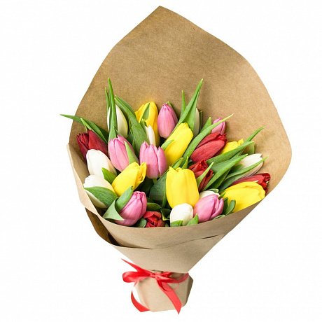 Букет из 25 разноцветных тюльпанов - Фото 1