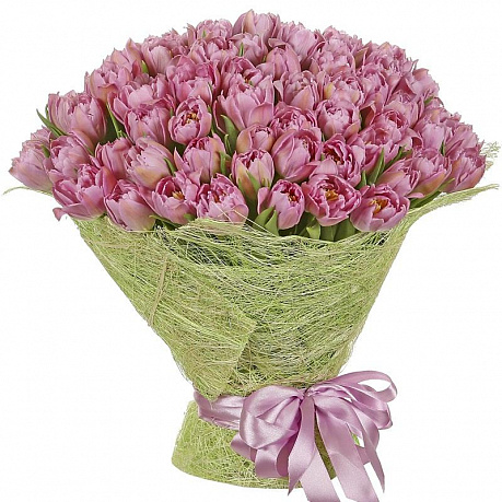 Букет из 101 розового пионовидного тюльпана  - Фото 1
