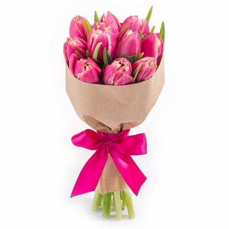 9 розовых тюльпанов в крафте - Фото 1