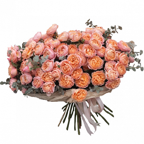 Большой букет из 19 пионовидных роз и декоративной зелени - Фото 1