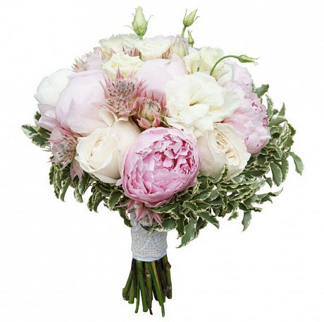 Букет невесты из пионов и белых роз - Фото 1