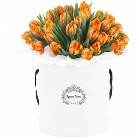 31 оранжевый тюльпан в малой шляпной коробке