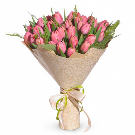 Букет из 31 розового тюльпана - Фото 1